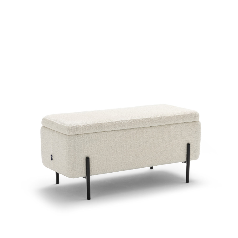 kos - banc coffre en tissu bouclette et métal l100cm - couleur - blanc