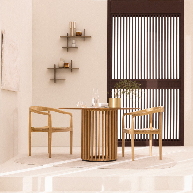 Buri - Lot de 2 fauteuils de table en teck et corde tressé