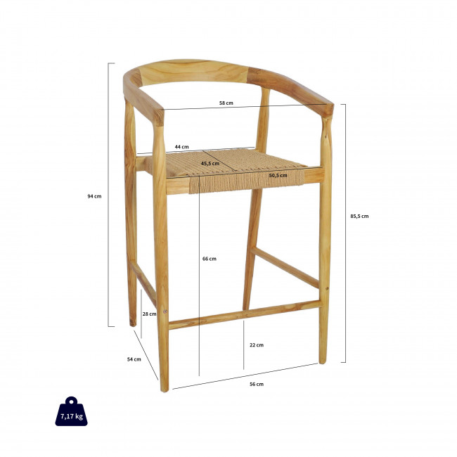 Buri - Lot de 2 fauteuils de bar en teck et corde tressé H65cm