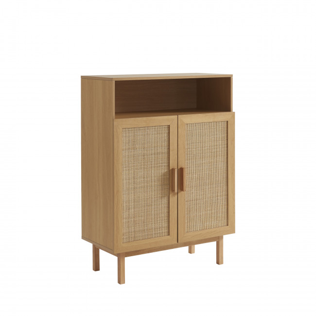 June - Meuble à chaussures 2 portes 1 niche en bois et cannage L80cm