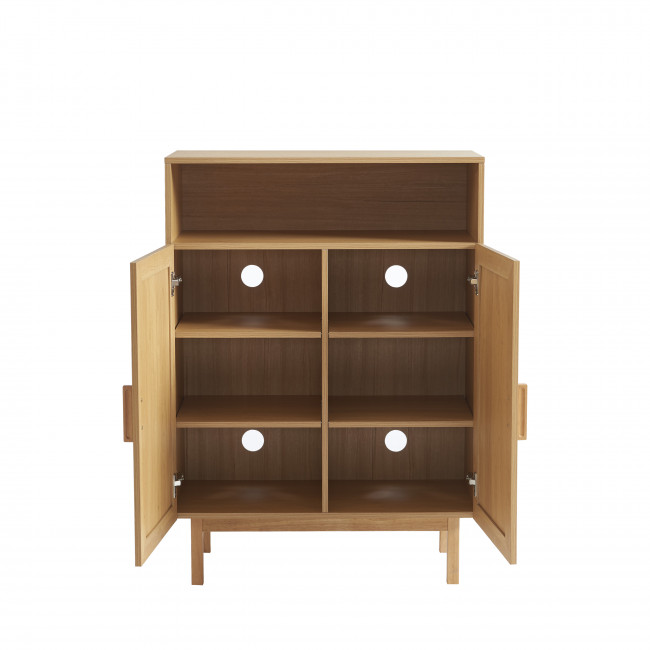 June - Meuble à chaussures 2 portes 1 niche en bois et cannage L80cm