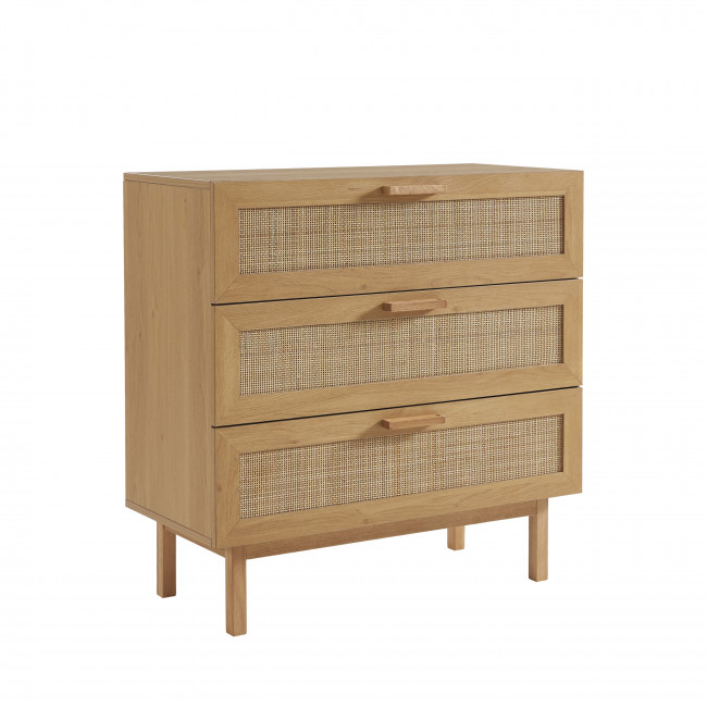June - Commode 3 tiroirs en bois et cannage L85cm
