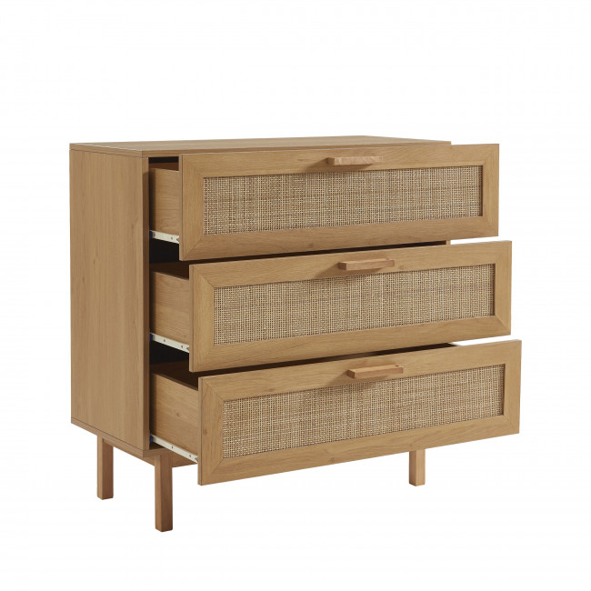 June - Commode 3 tiroirs en bois et cannage L85cm