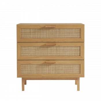 June - Commode 3 tiroirs en bois et cannage L85cm