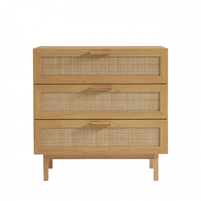 June - Commode 3 tiroirs en bois et cannage L85cm
