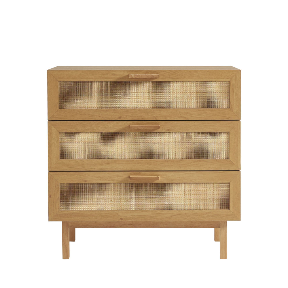 june - commode 3 tiroirs en bois et cannage l85cm - couleur - bois clair