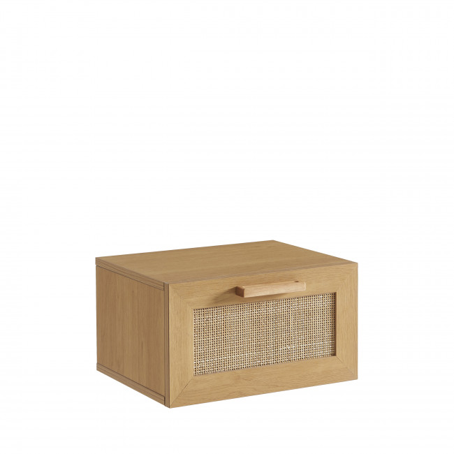 June - Lot de 2 tables de chevet murales avec rangement en bois et cannage