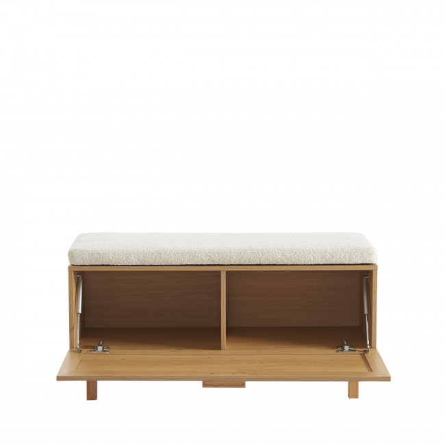 June - Banc d'entrée avec rangement chaussures en bois et cannage L100cm