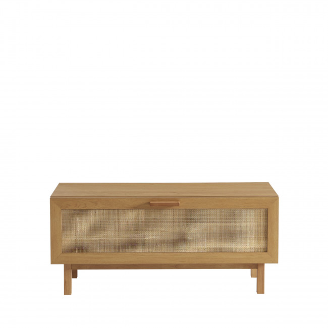 June - Banc d'entrée avec rangement chaussures en bois et cannage L100cm