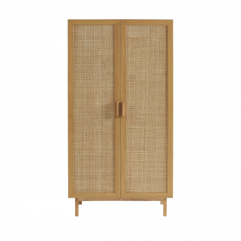 June - Armoire 2 portes en bois et cannage H180cm