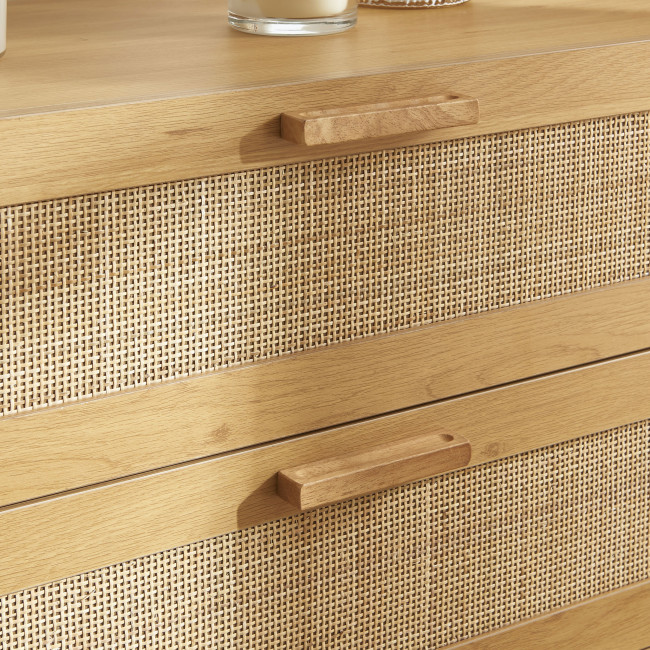 June - Commode 3 tiroirs en bois et cannage L85cm