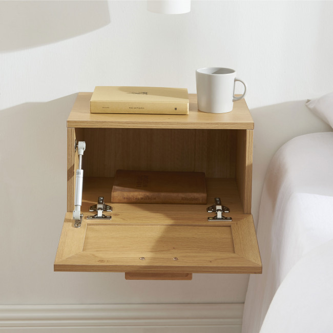 June - Lot de 2 tables de chevet murales avec rangement en bois et cannage