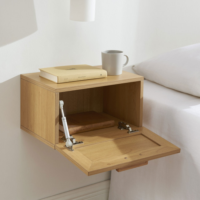 June - Lot de 2 tables de chevet murales avec rangement en bois et cannage