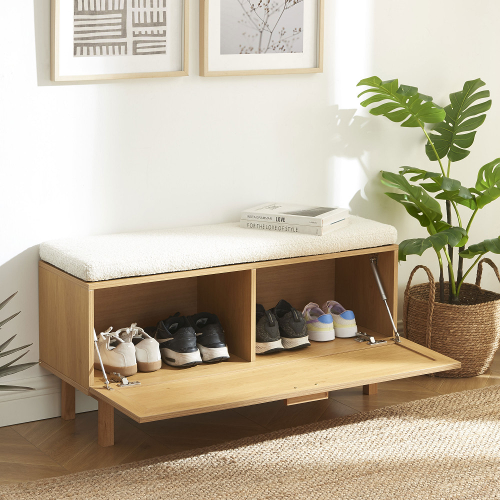 Banc d'entrée avec rangement chaussures en bois et cannage L100cm Drawer -  JUNE