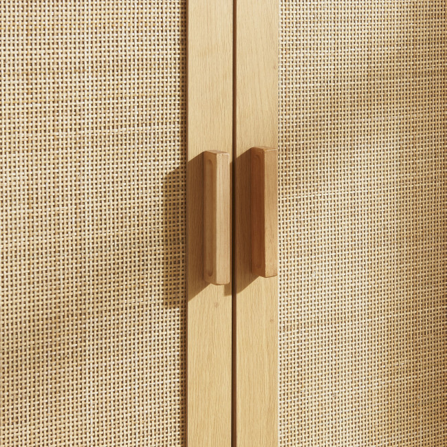 June - Meuble à chaussures 2 portes 1 niche en bois et cannage L80cm