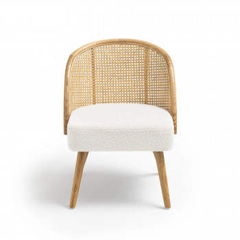 Candice - Fauteuil en tissu bouclette et rotin