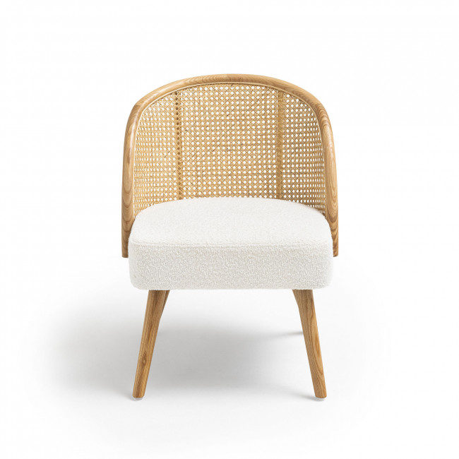 Candice - Fauteuil en tissu bouclette et rotin