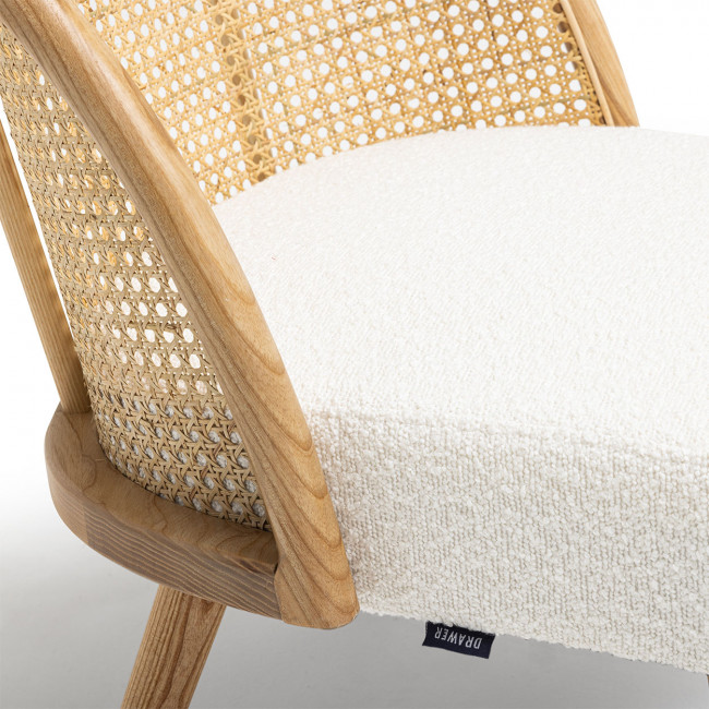 Candice - Fauteuil en tissu bouclette et rotin