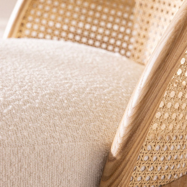 Candice - Fauteuil en tissu bouclette et rotin