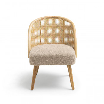 Candice - Fauteuil en tissu bouclette et rotin