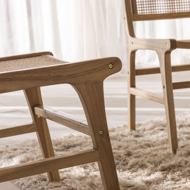Basuki - Lot de 2 chaises en teck et cannage