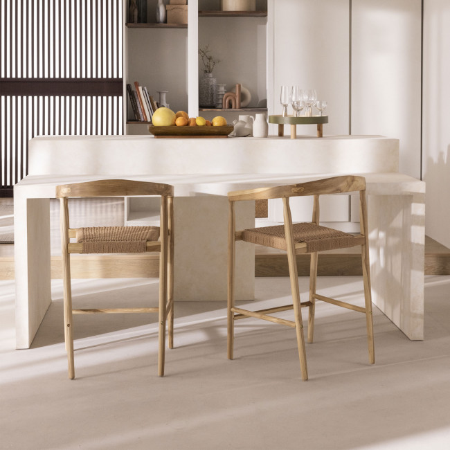 Buri - Lot de 2 fauteuils de bar en teck et corde tressé H65cm