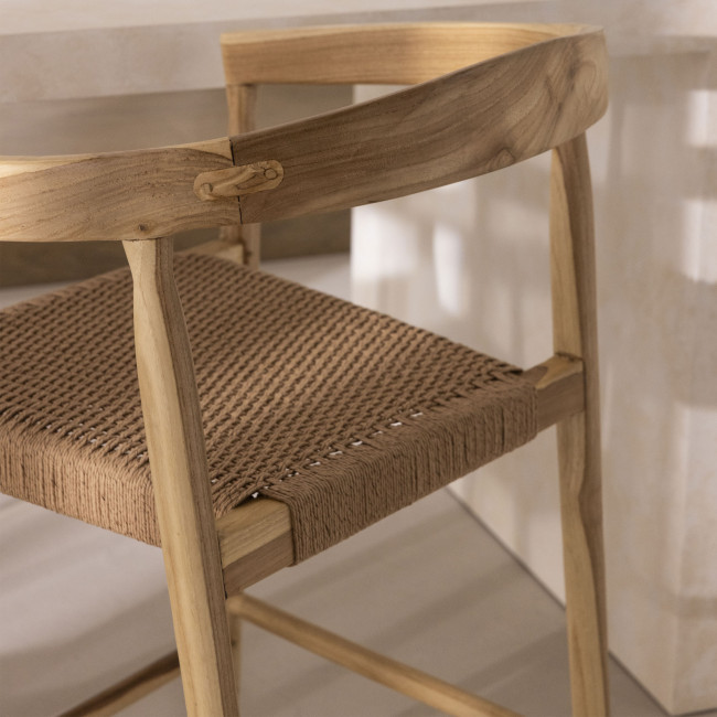 Buri - Lot de 2 fauteuils de bar en teck et corde tressé H65cm
