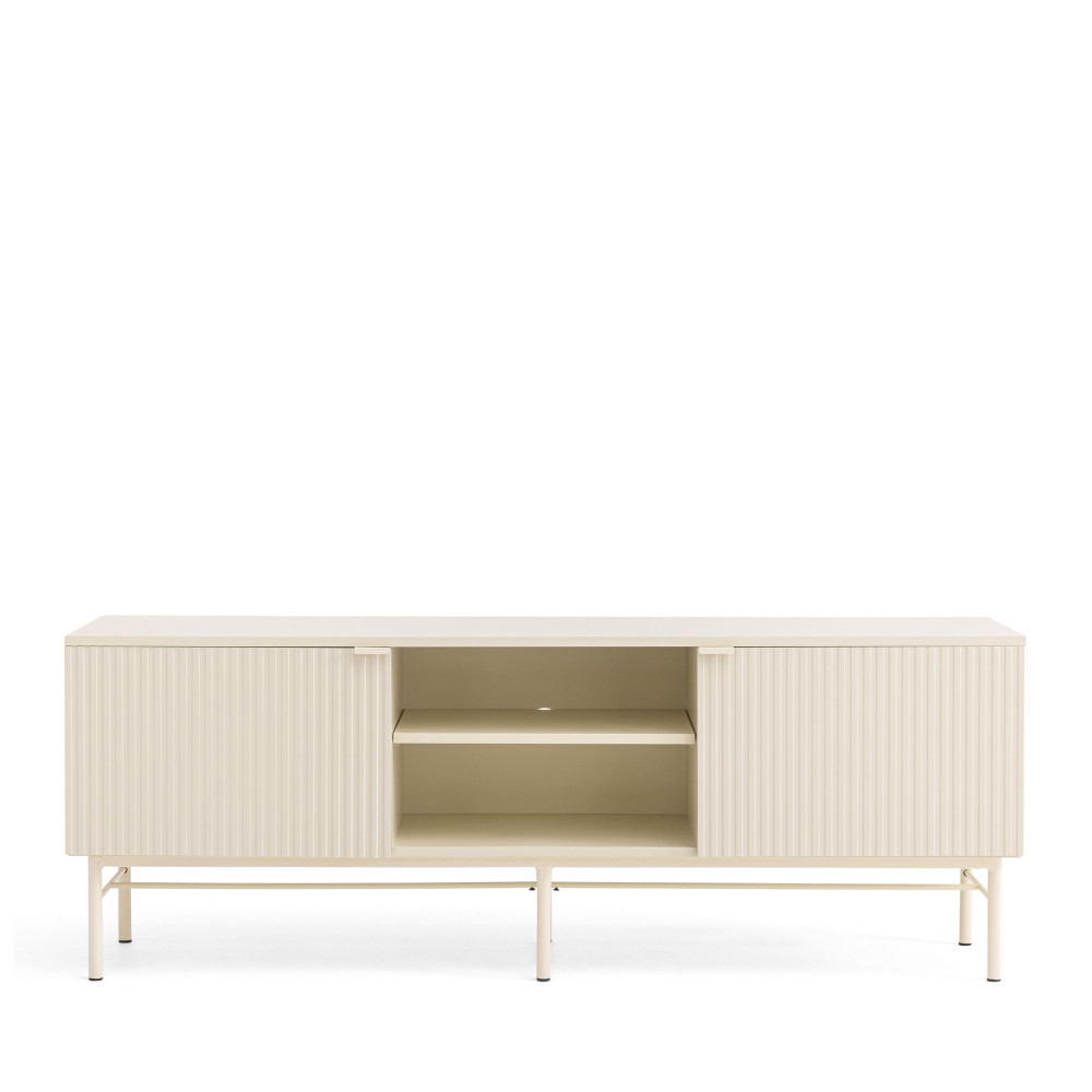 molly - meuble tv 2 portes, 2 niches en bois et métal l150cm - couleur - crème