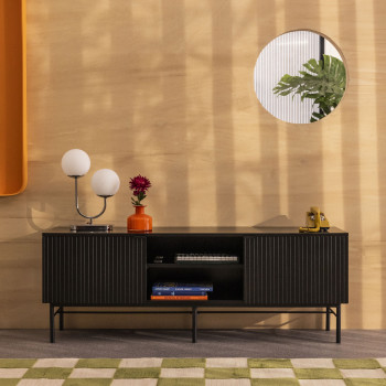 Molly - Meuble tv 2 portes, 2 niches en bois et métal L150cm
