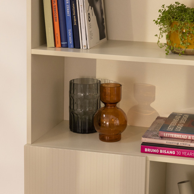 Molly - Bibliothèque 4 niches, 2 portes en bois et métal H180cm