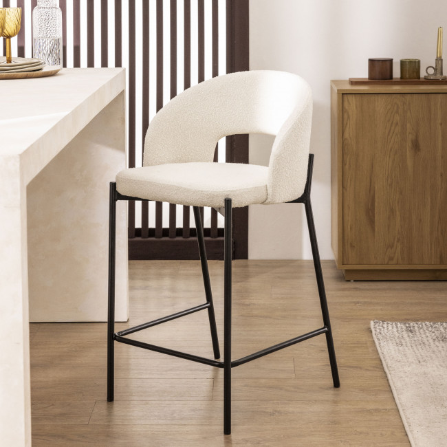 Soren - Lot de 2 chaises de bar en tissu bouclette et métal 65cm