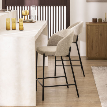 Soren - Lot de 2 chaises de bar en tissu bouclette et métal 65cm