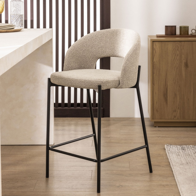 Soren - Lot de 2 chaises de bar en tissu bouclette et métal 65cm
