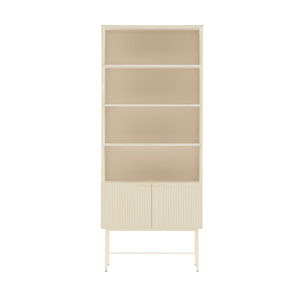 molly - bibliothèque 4 niches, 2 portes en bois et métal h200cm - couleur - crème