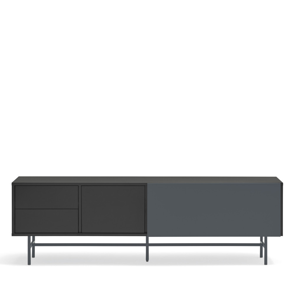 nube - meuble tv avec porte coulissante en bois l180 cm - couleur - gris et noir