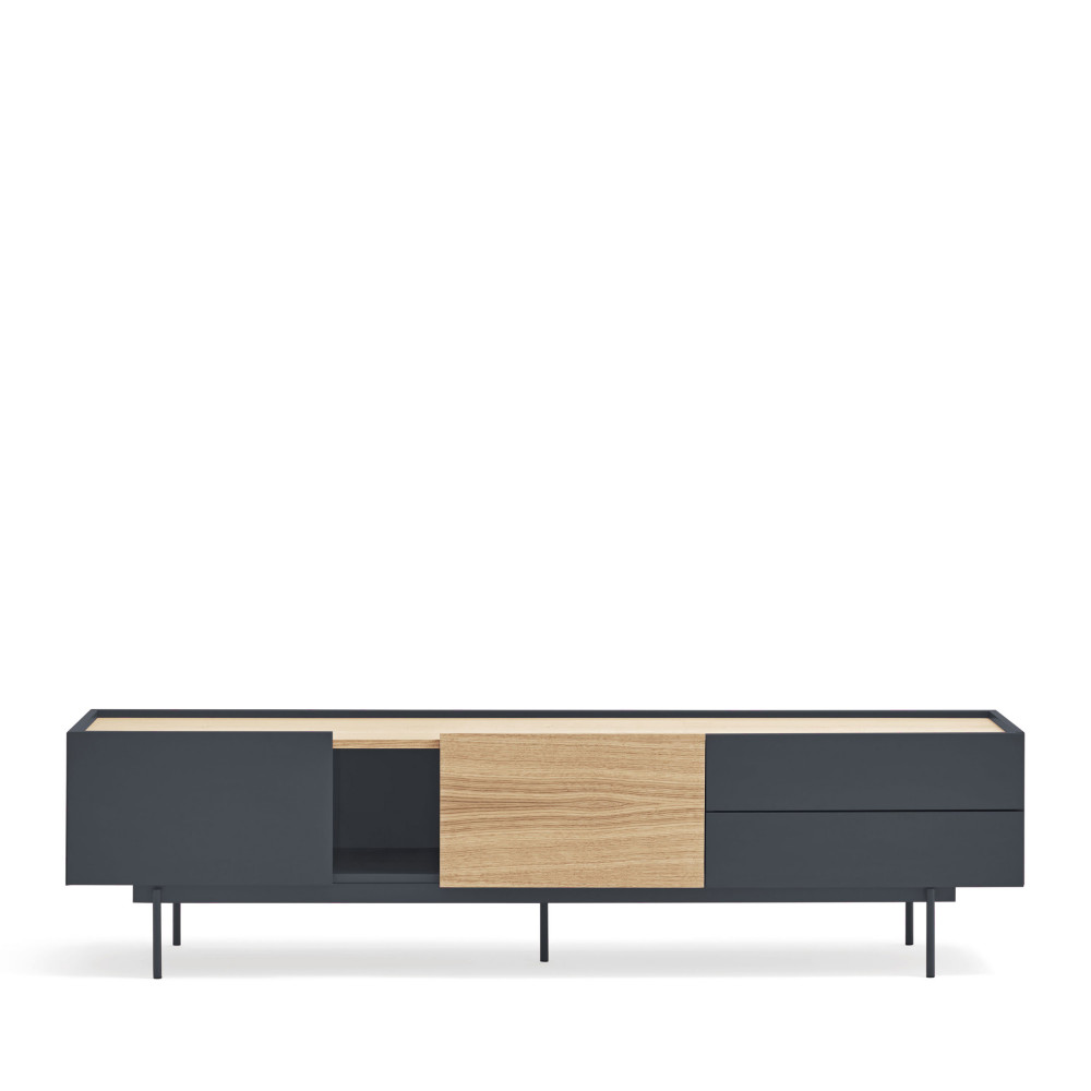 otto - meuble tv 2 portes, 2 tiroirs en bois l180 cm - couleur - gris anthracite