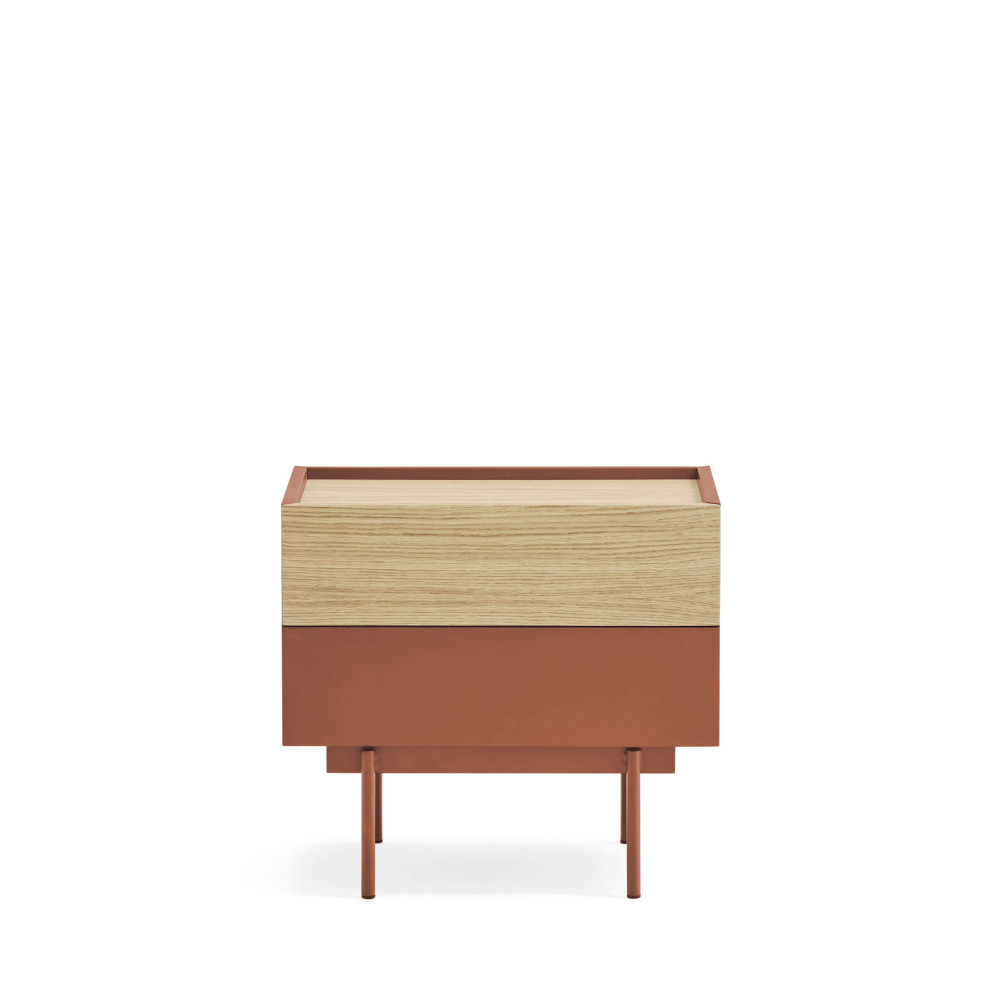 otto - table de chevet 2 tiroirs en bois - couleur - rouge brique