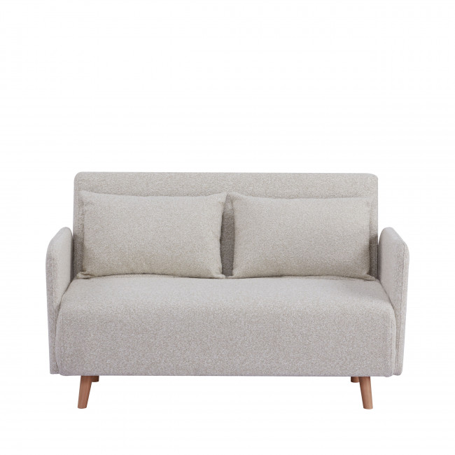 Belushi - Canapé convertible 2 places en tissu bouclette pieds bois clair L120cm