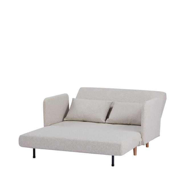 Belushi - Canapé convertible 2 places en tissu bouclette pieds bois clair L120cm