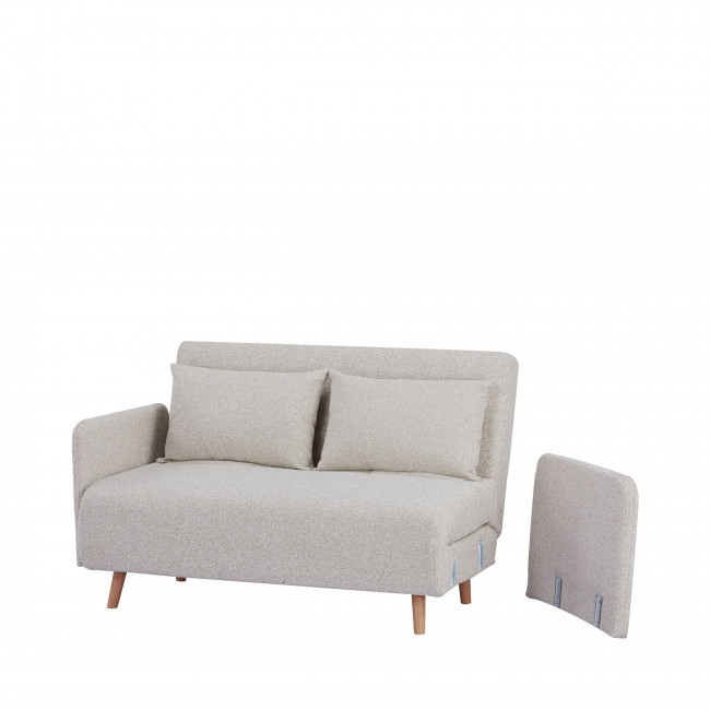 Belushi - Canapé convertible 2 places en tissu bouclette pieds bois clair L120cm