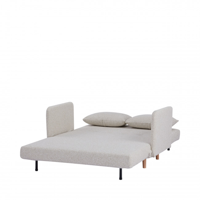 Belushi - Canapé convertible 2 places en tissu bouclette pieds bois clair L120cm
