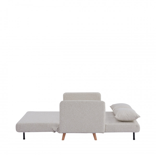 Belushi - Canapé convertible 2 places en tissu bouclette pieds bois clair L120cm