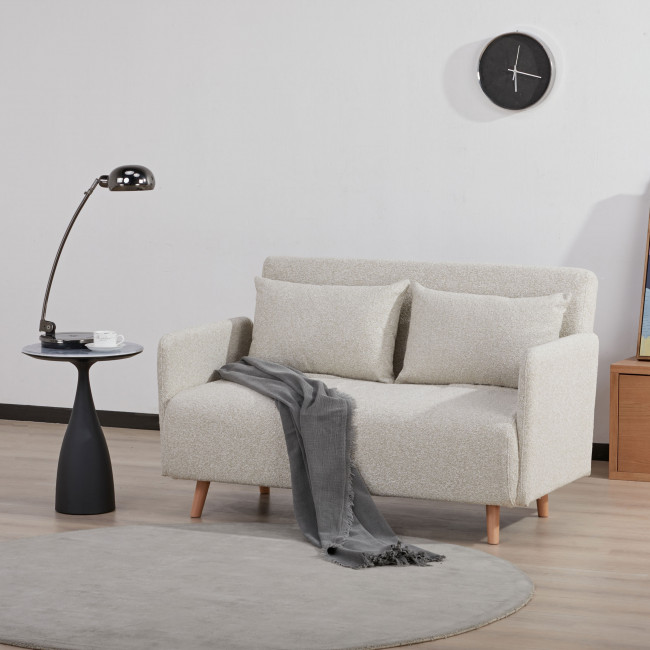Belushi - Canapé convertible 2 places en tissu bouclette pieds bois clair L120cm