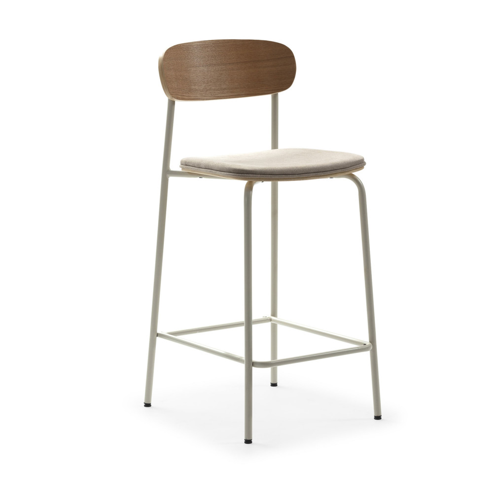 arno - lot de 2 chaises de bar en tissu et métal 66 cm - couleur - ecru