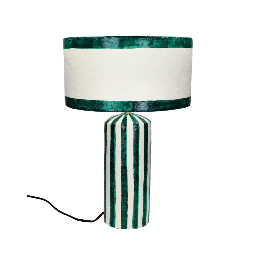 mundaka - lampe à poser en papier à rayures verticales ø35cm - couleur - blanc et vert