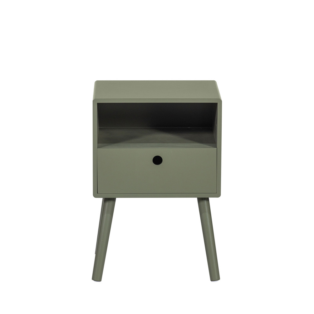 ozzy - table de chevet 1 tiroir, 1 niche en bois - couleur - vert kaki
