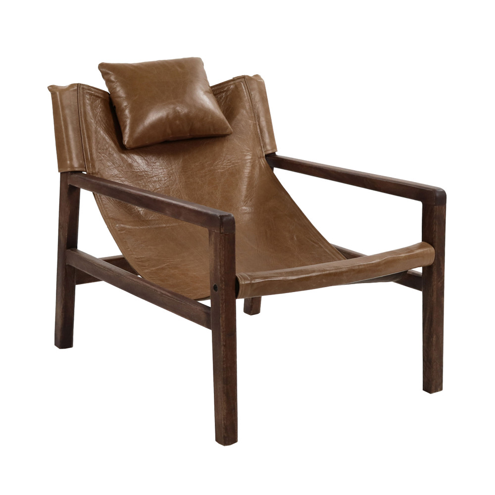 siesta - fauteuil en cuir et bois - couleur - marron