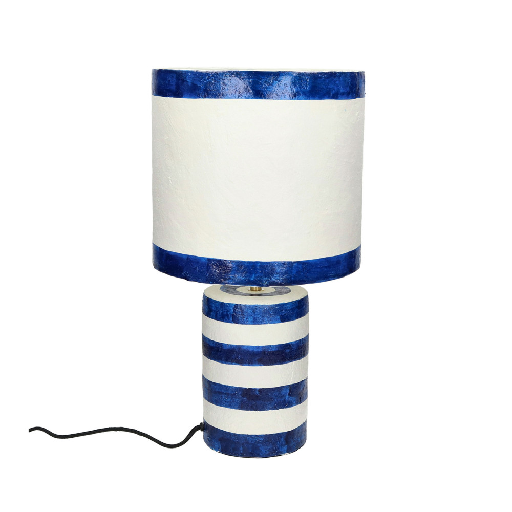 mundaka - lampe à poser en papier ø23cm - couleur - blanc et bleu
