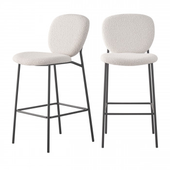 Dalby - Lot de 2 tabourets de bar en tissu bouclette et métal 75cm