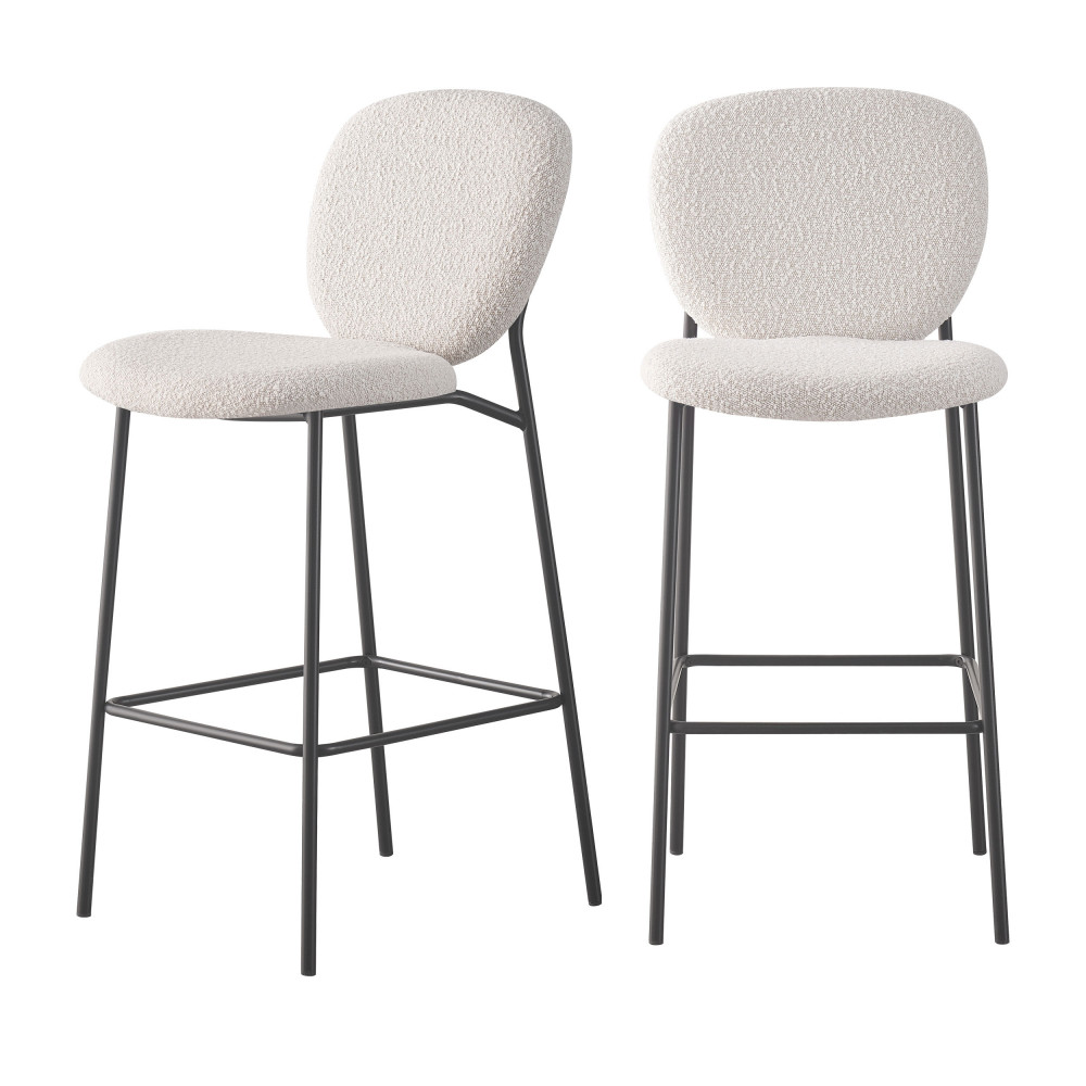 dalby - lot de 2 tabourets de bar en tissu bouclette et métal 75cm - couleur - ecru